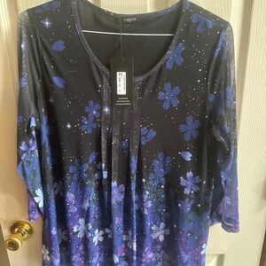 NWT Valolya 3/4 sleeve tunic style floral dress blouse with semi-sheer top layer